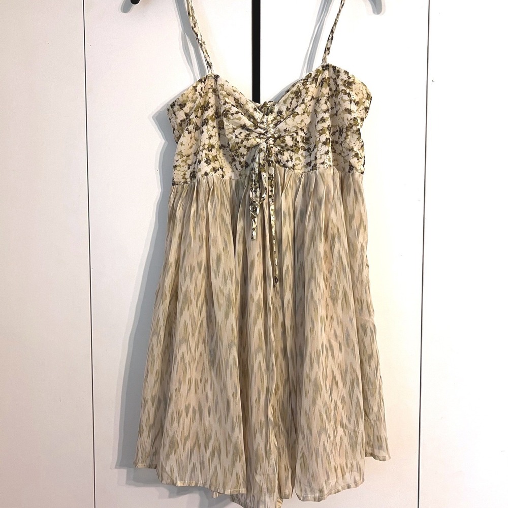 Entro Floral Ikat Print Romper Dress Green Cream Fairycore NWT Medium